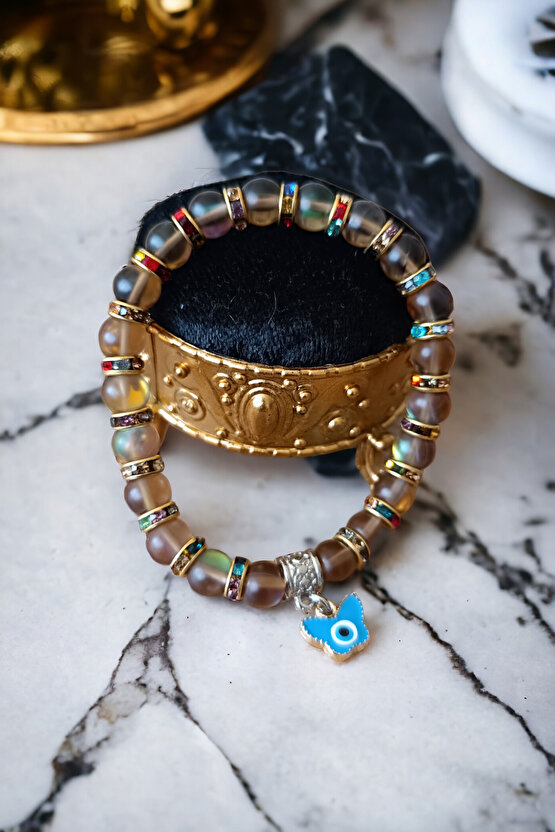 Termal Kuvars Desenli Doğal Taş Bileklik Renkli Rondela  Bileklik Orijinal Taş