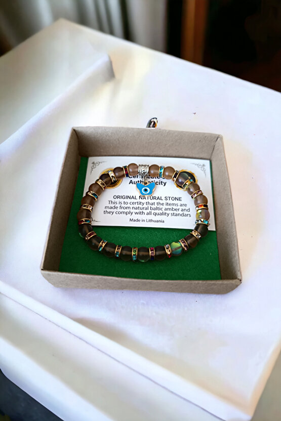 Termal Kuvars Desenli Doğal Taş Bileklik Renkli Rondela  Bileklik Orijinal Taş