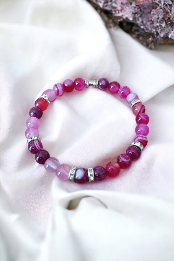 Akik Taşı Beyaz Rondela Orijinal Bileklik Kaliteli Doğal Taş Bileklik Renkli Bileklik