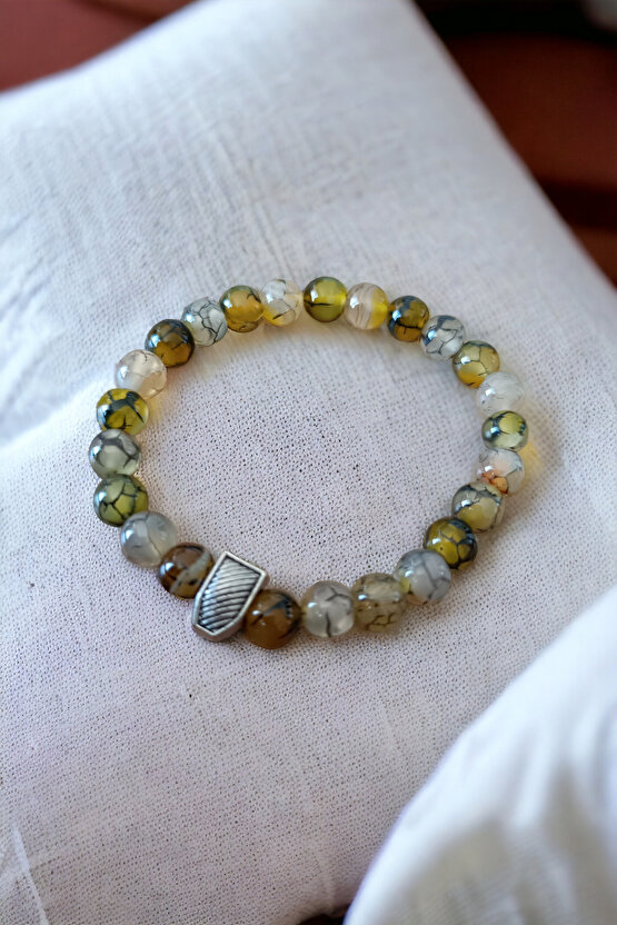 Sarı Benekli Akik Bileklik Bujiteri Bileklik Doğal Taş Erkek Kadın  Bileklik Doğal Taş Bileklik