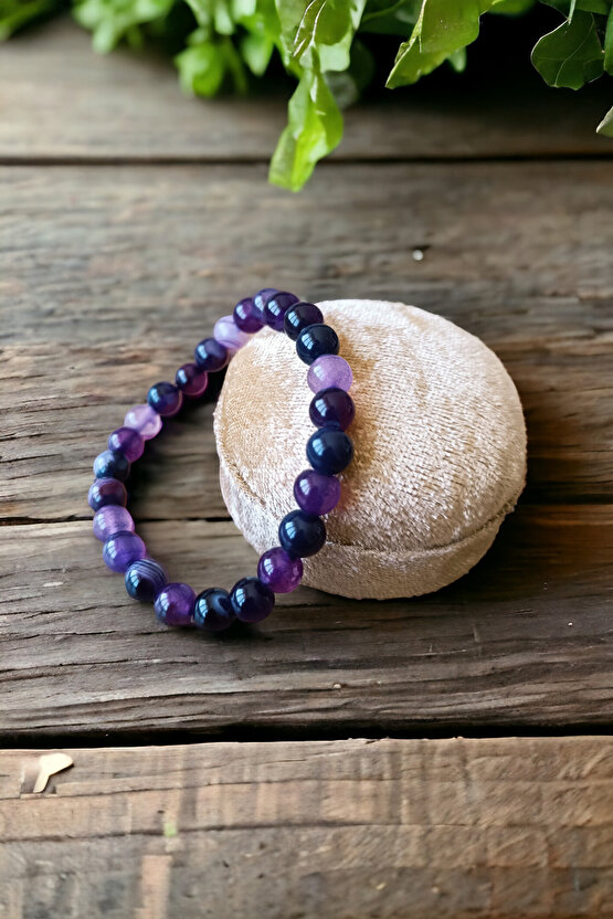 Mor Akik Taşı Bileklik Nazar Bilekliği Stres Giderici Bileklik Mantık Bilekliği Doğal Taş