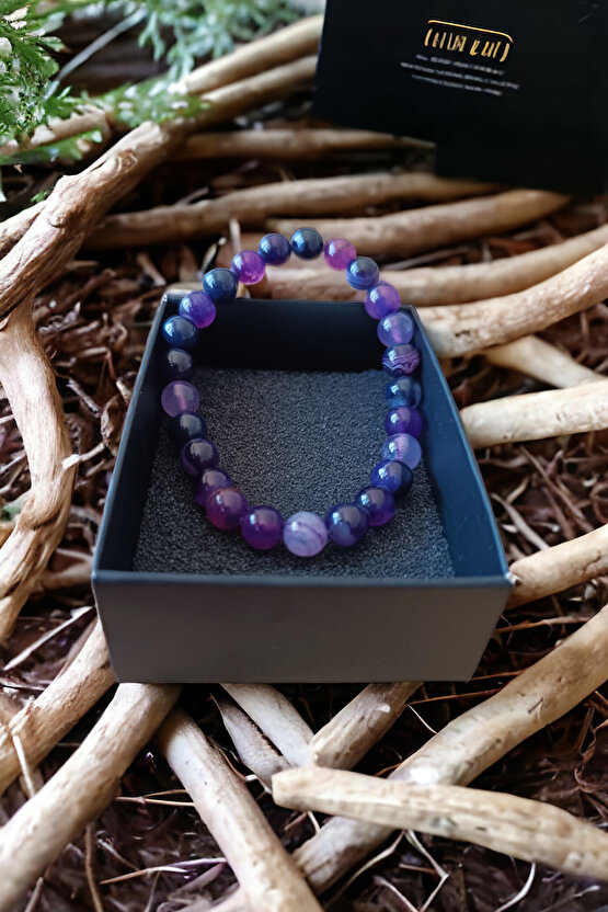 Mor Akik Taşı Bileklik Nazar Bilekliği Stres Giderici Bileklik Mantık Bilekliği Doğal Taş