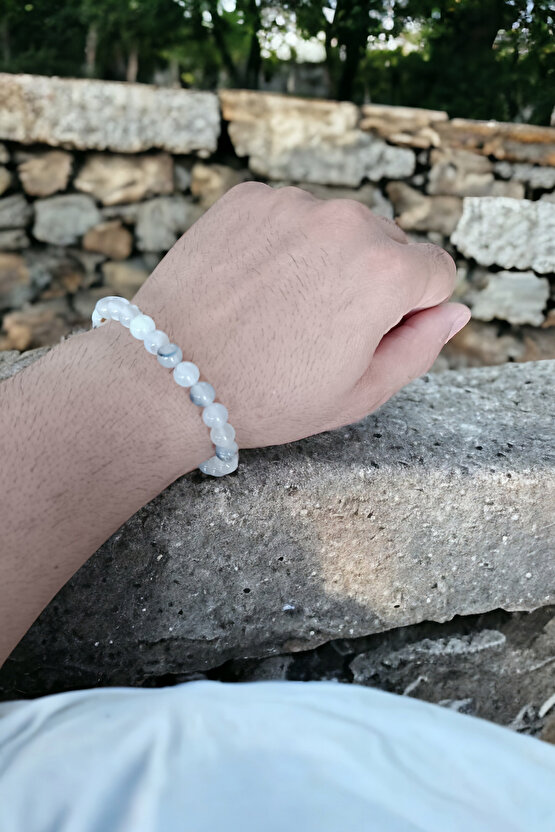 Beyaz Şefaf Akik Taşı Bileklik  Doğal Taşlar Orijinal Gerçek Akik Taşı Bileklik