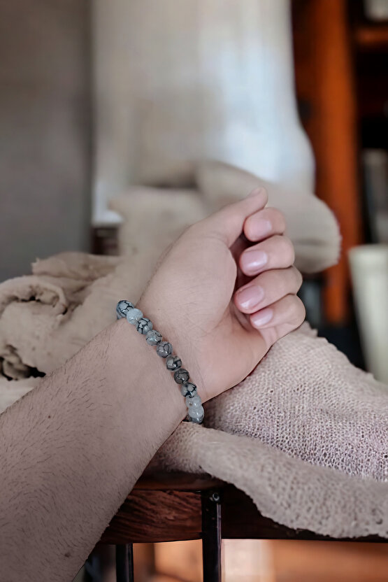 Beyaz Şaffaf Akik Taşı Bileklik  Doğal Taşlar Orijinal Gerçek Akik Taşı Bileklik