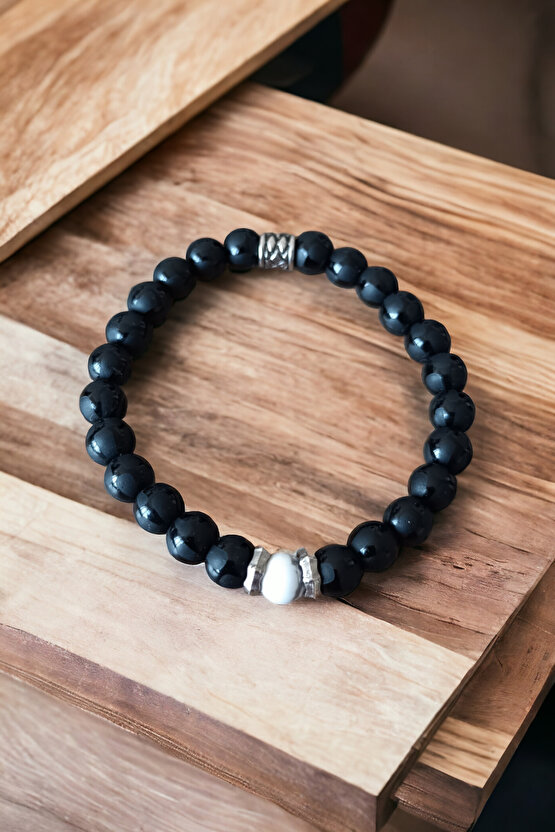 Desenli Parlak Oniks Taşı Havlit Taşı Bileklik  Doğal Taş Bileklik Doğal Taşlar