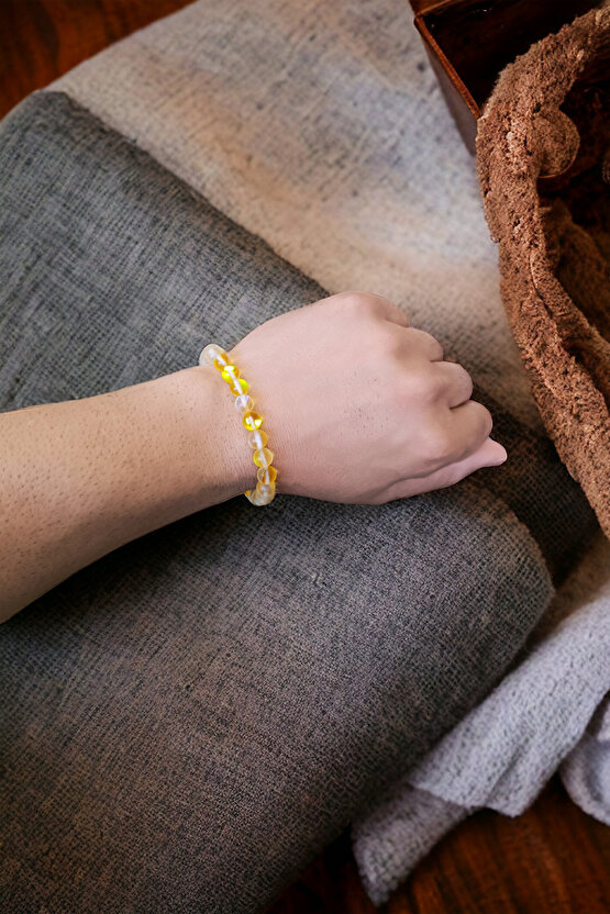 Sarı Termal Kuvars Bileklik Doğal Orijinal Parlak Model Dişil Enerji Bilekliği  İletişim Bilekliği