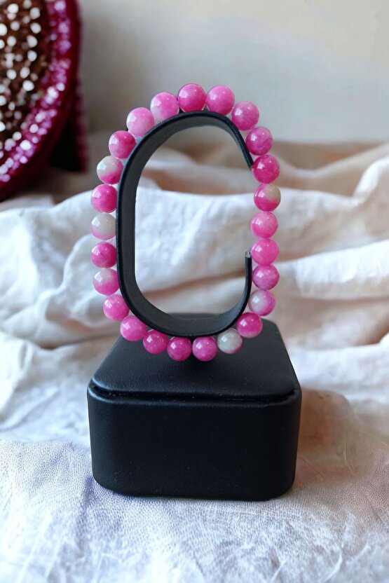 Ceyt Taşı Bileklik Pembe Bileklik Kadın Bileklik Renkli Bileklik Gençlik Taşı İmparator Taşı