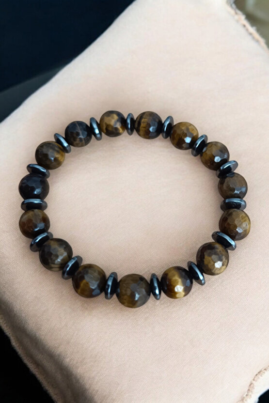 Kaplan Gözü Bileklik Faset Kesim Kaplan Gözü Taşı Bileklik 10 mm Doğal Taş