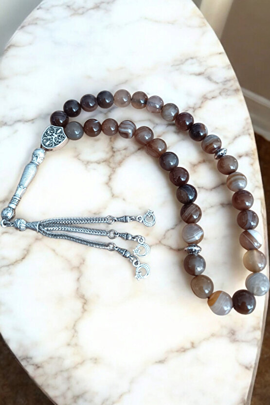 Akik Tesbih 33 Lük Tesbih Orijinal Doğal Taş Renk Atmaz 10 mm Gerçek Akik Taşı