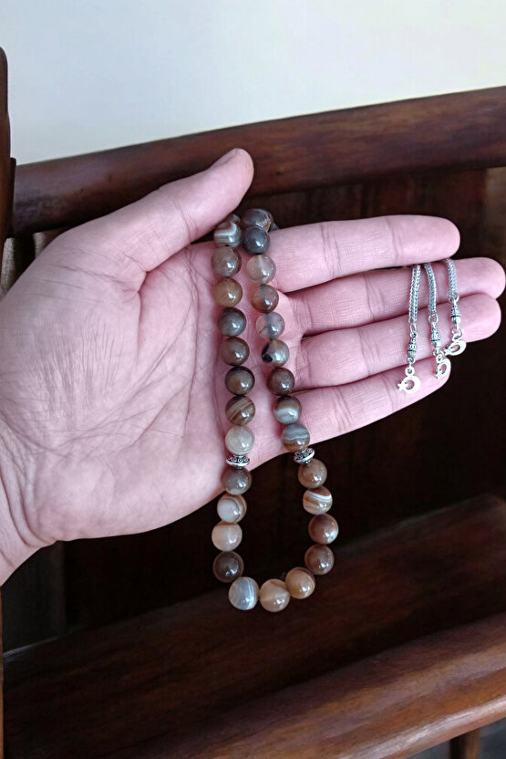 Akik Tesbih 33 Lük Tesbih Orijinal Doğal Taş Renk Atmaz 10 mm Gerçek Akik Taşı