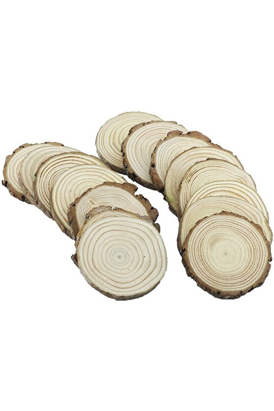 10 Adet 6 - 8cm Bitmemiş Doğal 1cm Ahşap Dilimleri Ağaç Kabuğu Ile Daireler