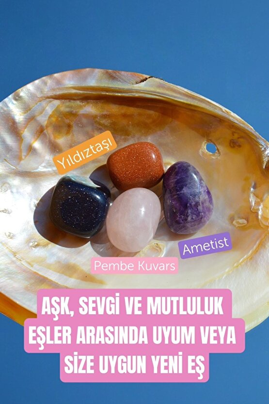 Aşk Sevgi Mutluluk Eşler Arası Uyum Doğal Taş Tumble Seti (ametist, Pembe Kuvars, Yıldıztaşı)