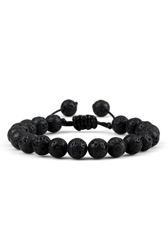 Ayarlanabilir İpli Mat Lava Obsidyen Doğal Taş Bileklik
