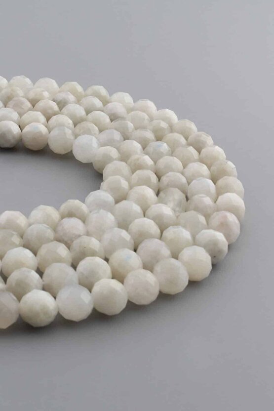 Ay Taşı Doğal Taş Parlak Beyaz Küre Kristal Kesim 8mm Dizi [AA]