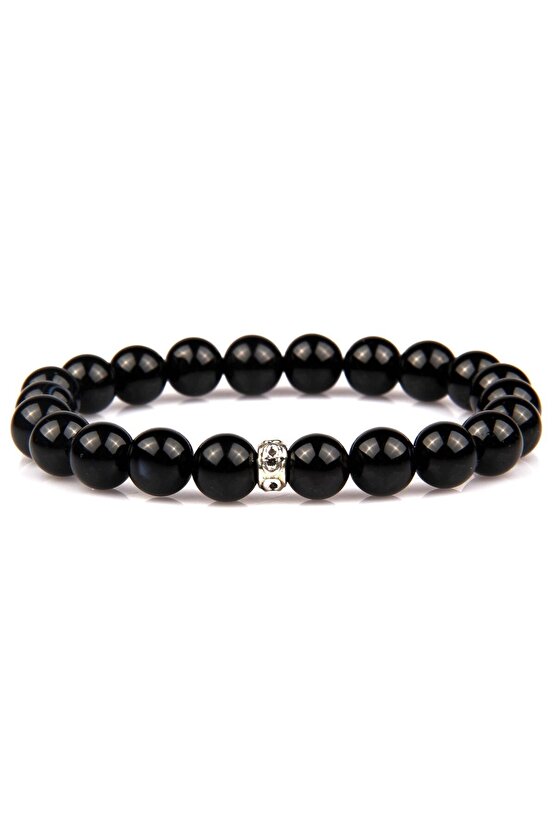 Siyah Akik Doğal Taş Bileklik 8 mm Küre Kesim