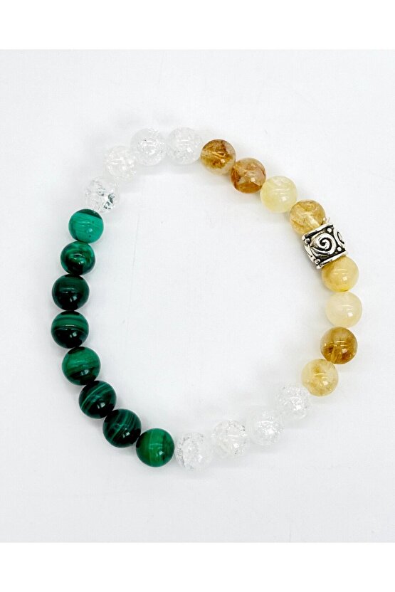 Malakit - Dönüşümlü Sitrin - Necef Doğal Taş Bileklik 8mm Unısex
