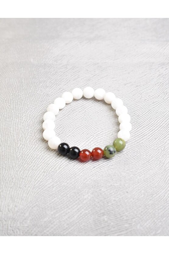 Filistin Temalı Doğal Taş 8 mm Bileklik ( Yeşim-Akik-Obsidyen-Ay Taşı)