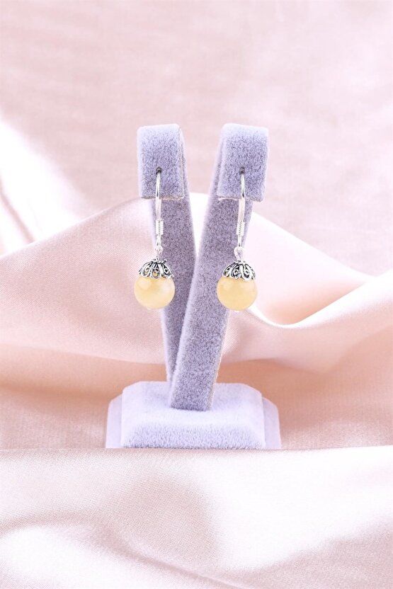 Kalsit Doğal Taş 925 Ayar Gümüş Küpe