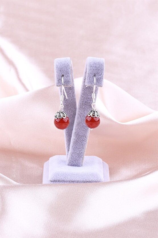 Akik Doğal Taş 925 Ayar Gümüş Küpe