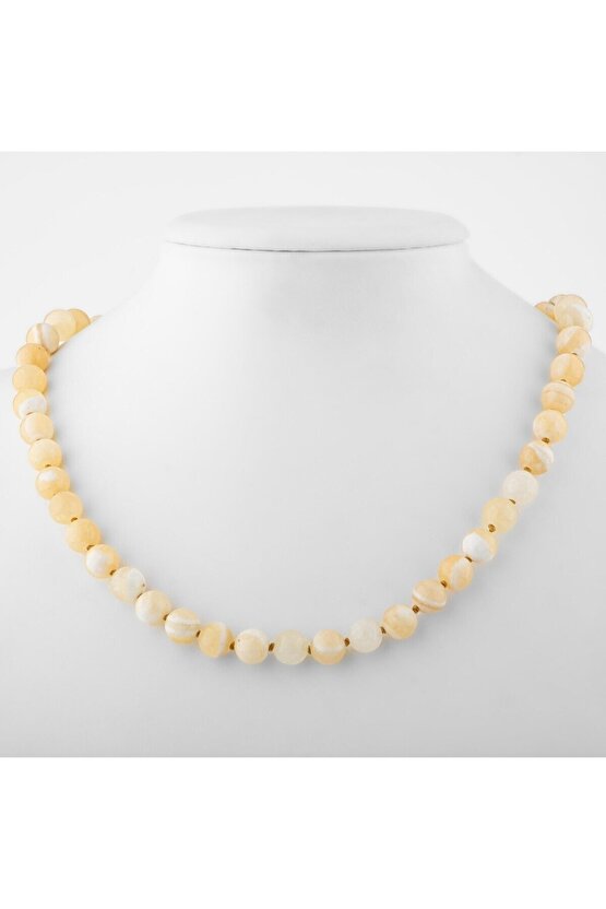 Aragonit 6 mm Düğümlü Doğal Taş Kolye