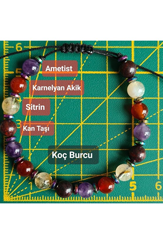 Koç Burcu Doğal Taş Bileklik > Ametist - Sitrin - Kan Taşı - Karnelyan Akik