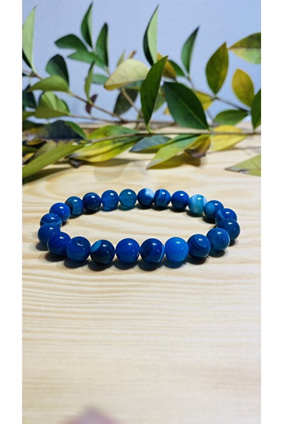 Orjinal Mavi Akik Taşı Unisex Bileklik