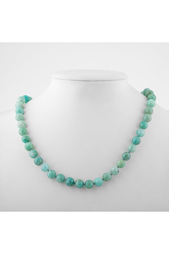 Amazonit 8 Mm Düğümlü Doğal Taş Kolye