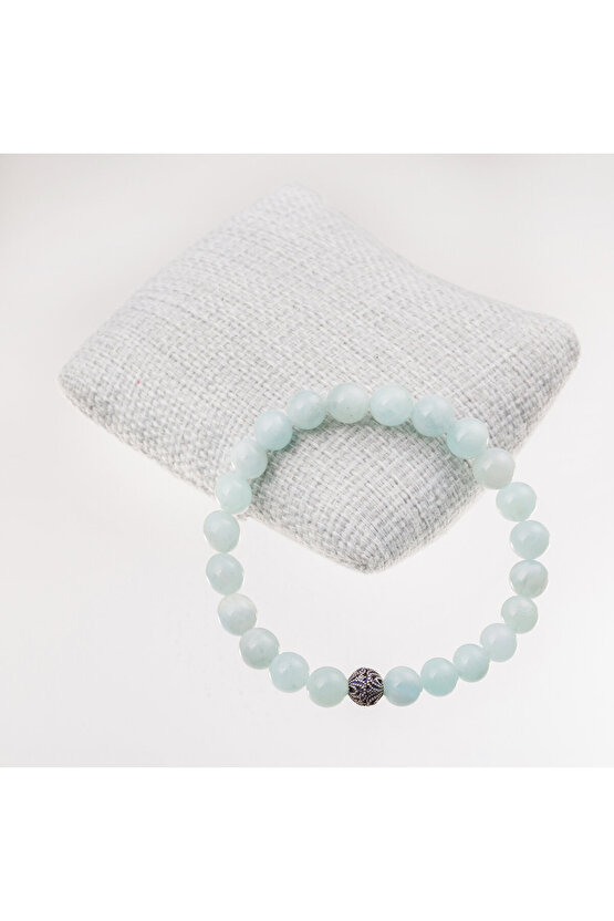 Akuamarin Taşı Gümüş Bileklik-8 mm