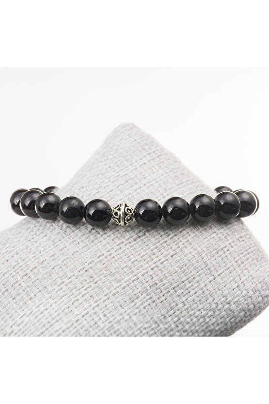 Siyah Turmalin Taşı Gümüş Bileklik-8 mm
