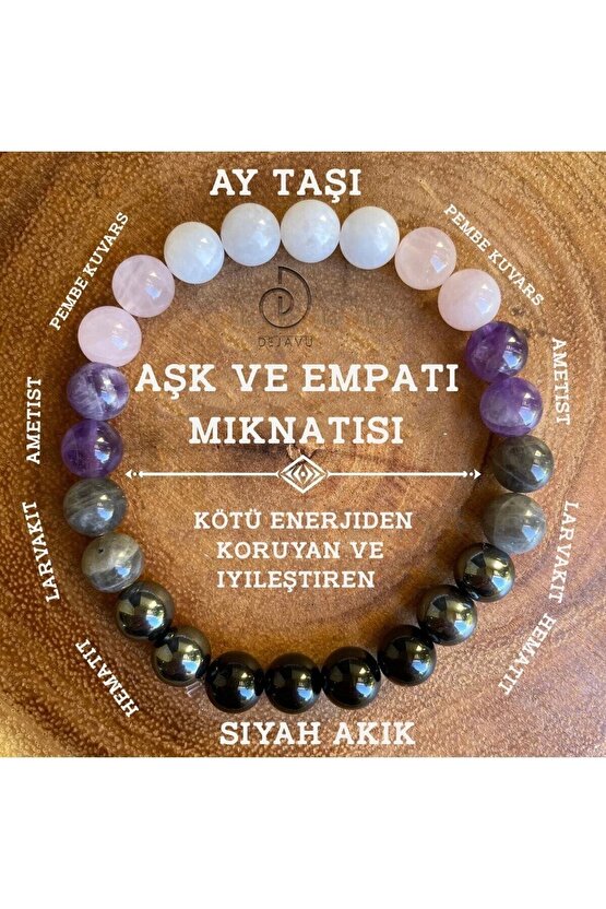 Aşk Mıknatısı Bileklik Ametist, Akik, Pembe Kuvars, Larvakit , Hematit , Ay Taşı
