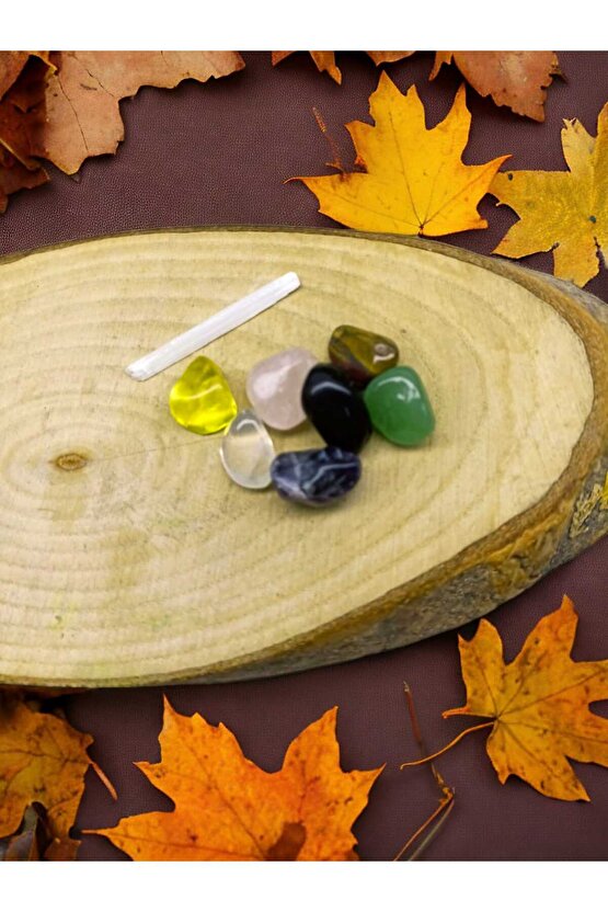 Küçük Çakra Taşı Seti Selenit hediyeli (sertifikalı)(7 Adet) (7 çakra tımbıl tamburlanmış doğal taş)