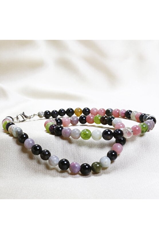 Turmalin Taşı Kolye 6 mm | Multicolor Kolye