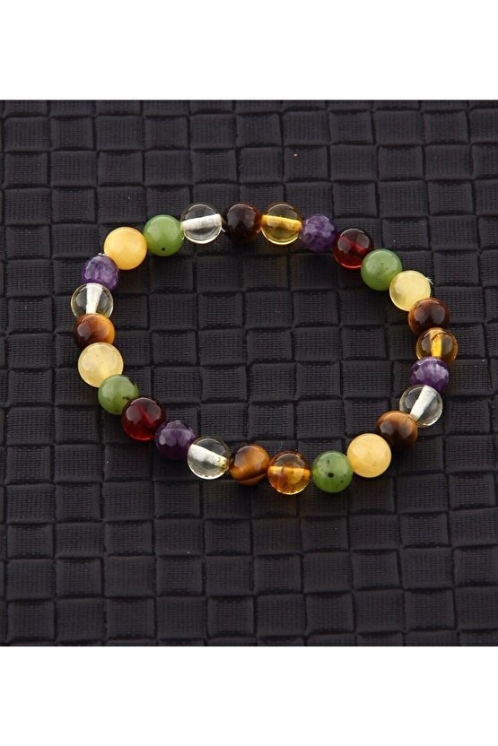 Kaplan Gözü, Kehribar, Yeşim, Ametist Doğal Taş 6 mm Bileklik