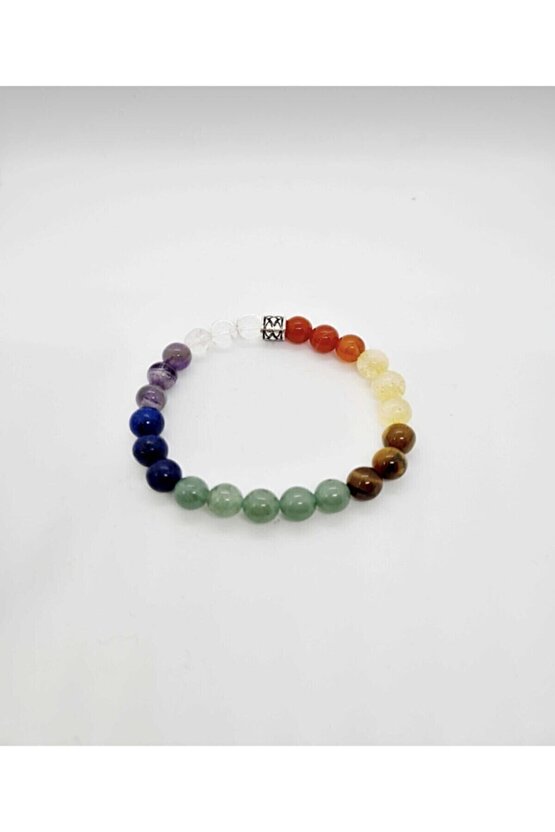 Kristal Kuvars Ametist Lapis Dönüşümlü Sitrin Kaplan Gözü Akik Doğal Taş Bileklik 8 mm