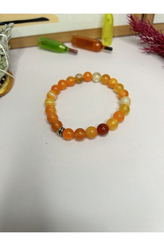 Sarı Akik Doğal Taş Bileklik-%100 Orijinal Ve Sertifikalı