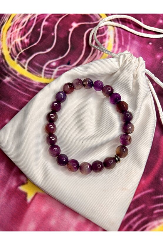 Mor Akik Doğal Taş Bileklik-%100 Orijinal