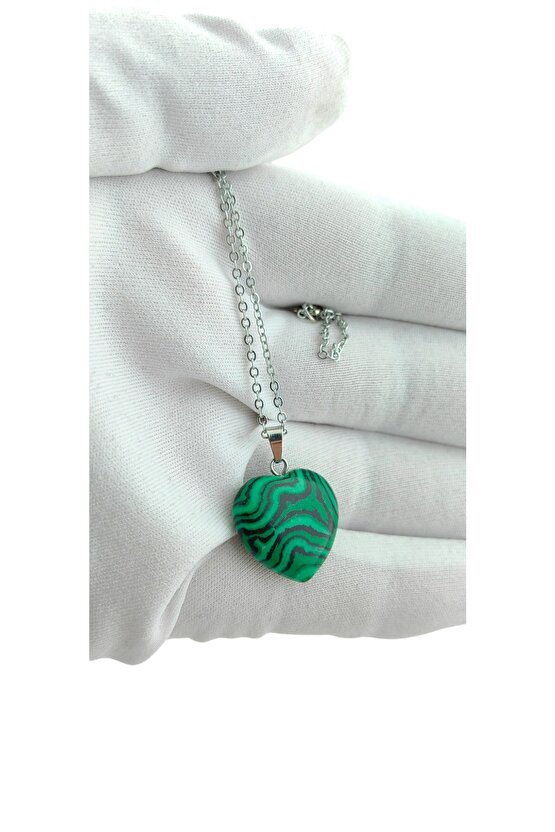 Malahit Kalp Doğal Taş Kolye