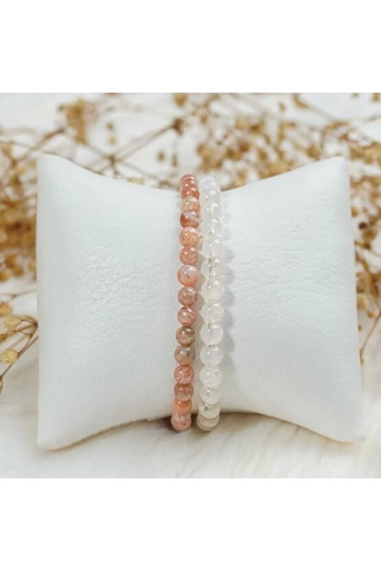 Güneş - Ay Taşı Doğal Taş 2li Bileklik