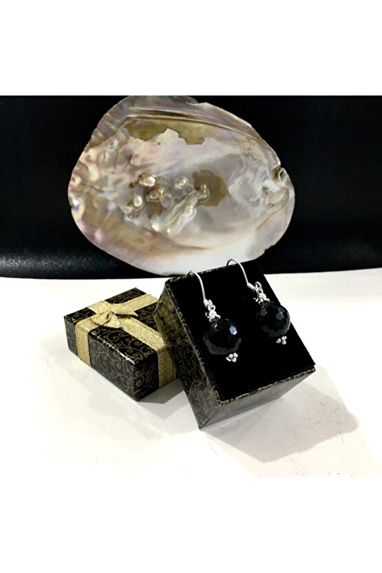 Doğal Oniks Taşlı Gümüş Klipsli Küpe Hsg00246