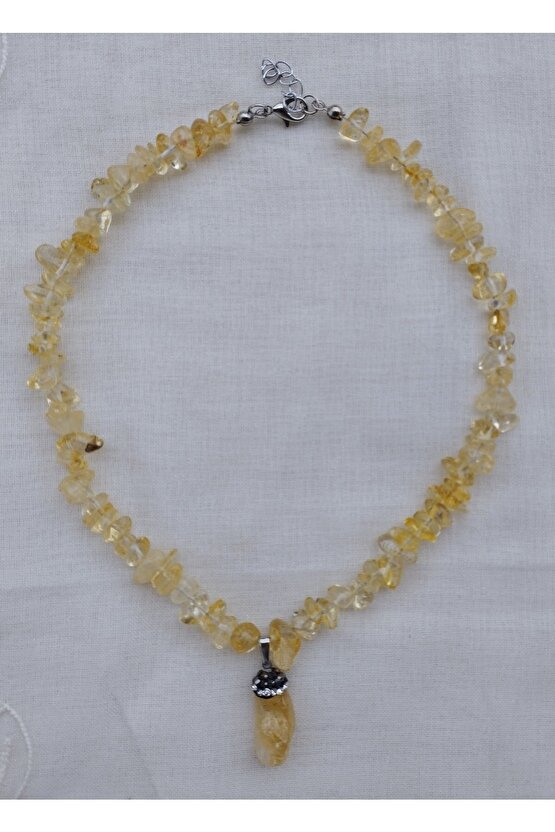 Sitrin Kolye Uçlu Sitrin Doğal Kırıktaş Kolye