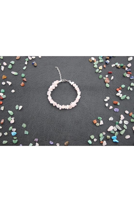 Pembe Kuvars Doğal Kırıtaş Kolye Bileklik [set]