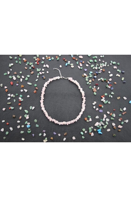 Pembe Kuvars Doğal Kırıtaş Kolye Bileklik [set]