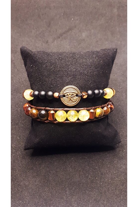 Redokstek Amun Doğal Taş Tılsım Bilekliği Oniks Kaplan Gözü Sitrin Hematit Doğal Taş Bileklik