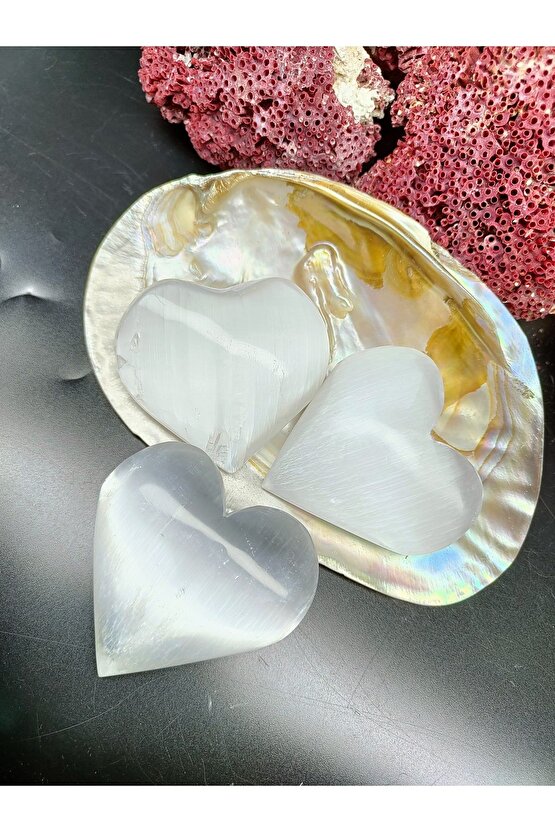 Selenit Kalp Dekoratif Doğal Taş (sertifikalı) (1 Adet)