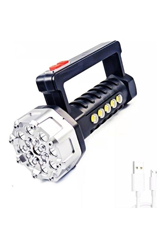 Şarjlı 4 Fonksiyonlu Acil Durum Feneri Deprem Çantasına Uygun Su Geçirmez Taşınabilir El Feneri