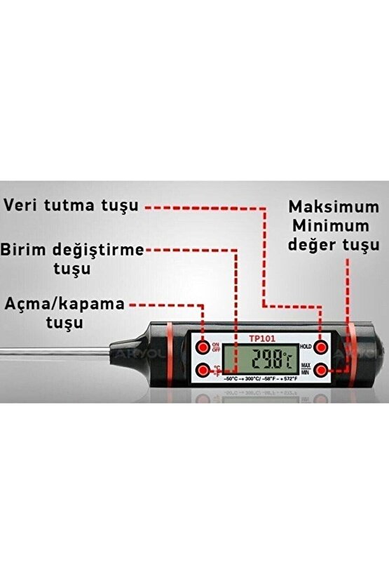 Tp-101 Sıvı Çubuk Termometre Gıda Yiyecek Içecek Sıcaklık Ölçer Gıda Termometresi Isı Ölçer