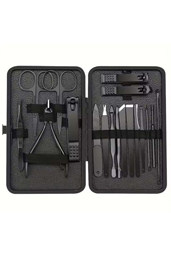 Siyah Paslanmaz Çelik 18in1 Profesyonel Manikür Tırnak Bakım Seti (5273)