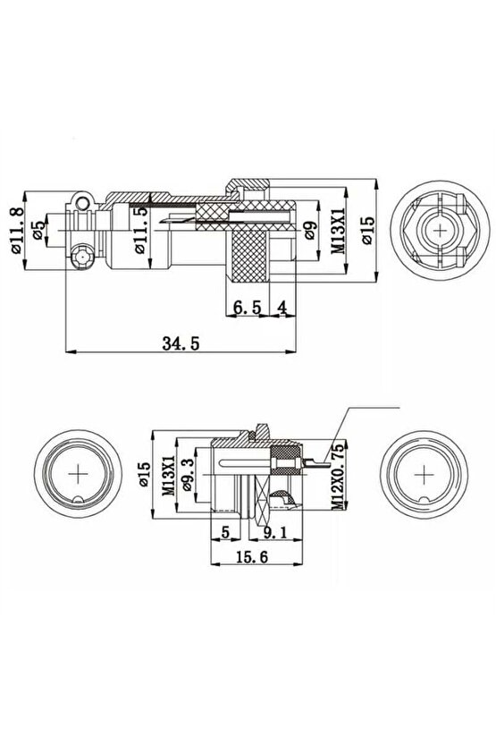 4 PİNLİ DİŞİ MAYK FİŞ (M12 - 12MM)