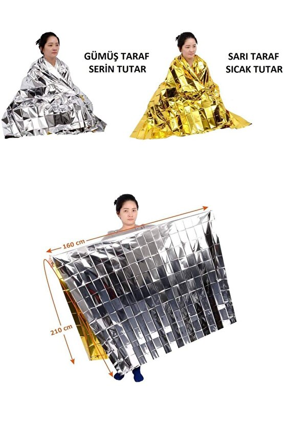 50 Adet Acil Durum Termal Battaniye 210x160 Cm (ALTIN) Isı Yalıtımlı Soğuktan Koruma, Deprem
