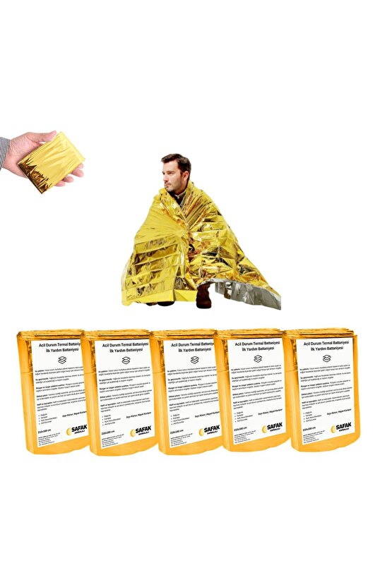 50 Adet Acil Durum Termal Battaniye 210x160 Cm (ALTIN) Isı Yalıtımlı Soğuktan Koruma, Deprem